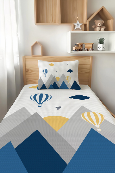 Talia Home وادي الطيور الأزرق المزخرف بالجبال - مجموعة بيكيه للأطفال الفرديين