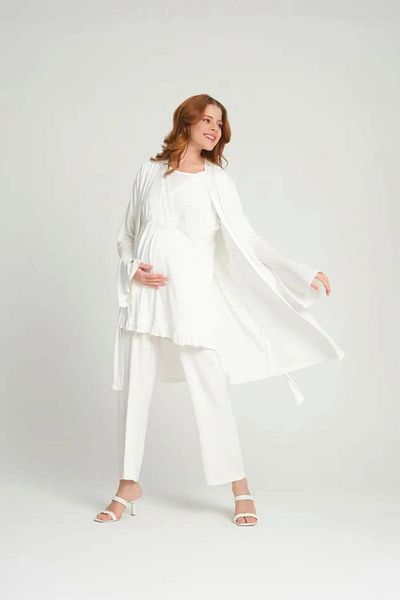 CT MODA Ecru Colored Women's Summer Pajamas Set - 100% Cotton, Fly Sleeve, Maternity and Maternity Morning Gowns