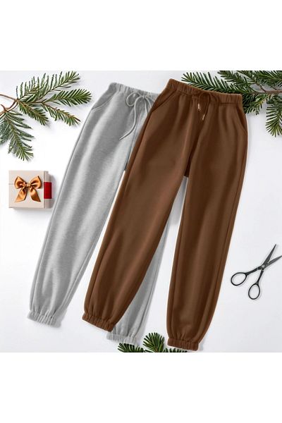 Fifty Color Ψηλόμεσο ελαστικό Winter Jogger Sweatpants Σετ 2 τεμαχίων