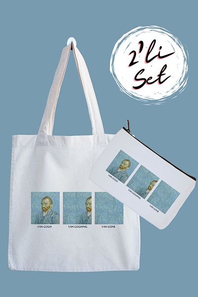 designedfy Van Gogh Patterned Cloth Bag and Pen Holder Set