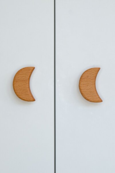 Üreet Moon Shaped Wooden Cabinet Handles - Set of 2, for Children's Room