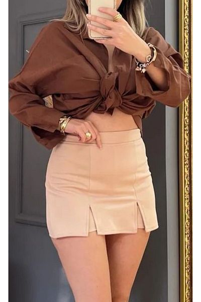 Lion Collection Πέτρινη φούστα πίσω όψη plus size σορτς φούστα