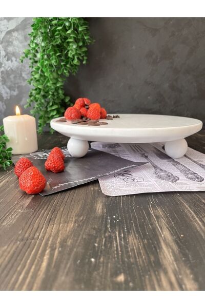 İDAY HOME Doğal Mermer Pasta Kek Standı, Ahşap Ayaklı Kek Standı, Mermer Sunu...