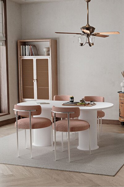 AVVİO Lavinia Beyaz Bohem Ayak 80x160 Mutfak Masa Sandalye Takımı