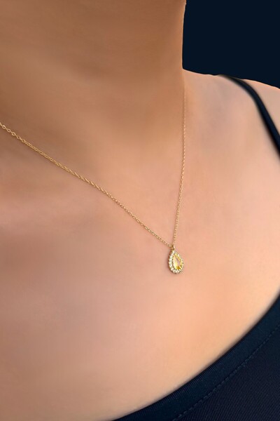 Altınaşkı Sarı Taşlı Damla Hayalet Altın Kolye