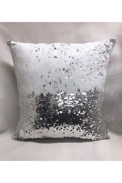 YILMAZHOME غطاء وسادة مزين بالترتر - (أبيض-فضي)