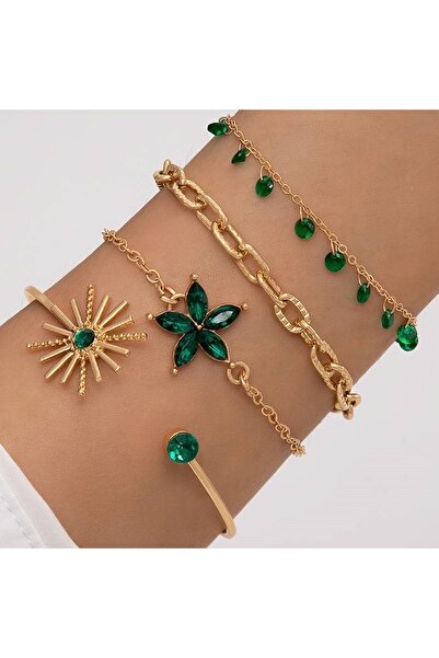 P Parla مجموعة أساور سلسلة رفيعة مرصعة بأحجار الراين اللامعة مكونة من 4 قطع -...