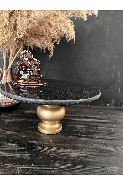 İDAY HOME Doğal Gold Ayaklı Mermer Pasta Kek Standı, Gold Boncuk Ayaklı Merme...