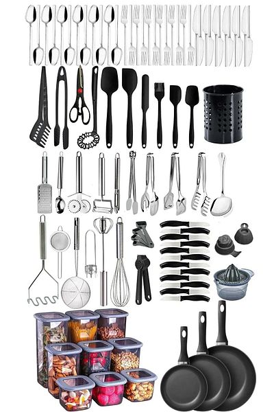 Mirilliahome Serving Set Square Upright Food Container 3 Pieces Pans Set Storage Container 36 Pieces Dining Set Kitchen Utensils