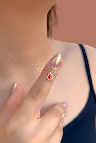 Altınaşkı Turuncu Taşlı Damla Hayalet Altın Kolye