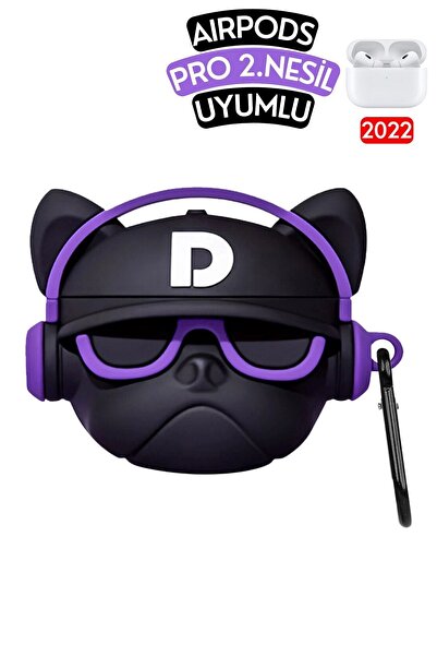 EWEC Pro 2. Nesil Uyumlu Mor Gözlük Hiphop Fransız Bulldog Figürlü Sevimli Kopçalı Kulaklık Kılıfı