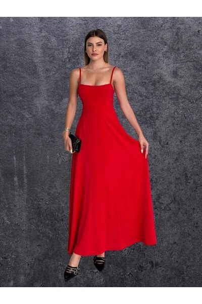 WOMAN VISION Bretele ajustabile din frânghie - Rochie midi de vară pentru femei cu detaliu gipe 003