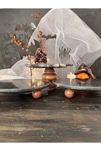İDAY HOME Halloween Sunum Tabağı, Halloween Dekor, Doğal Mermer Kek Pasta Sun...