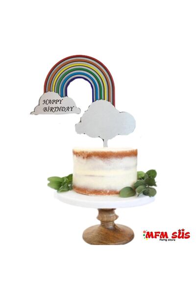 MFM Text pentru tort din lemn cu tematică de ziua de naștere cu curcubeu