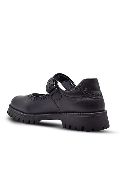 kids A more Glee BlaCK Genuine Leather Girls' SChool Shoes - VelCro