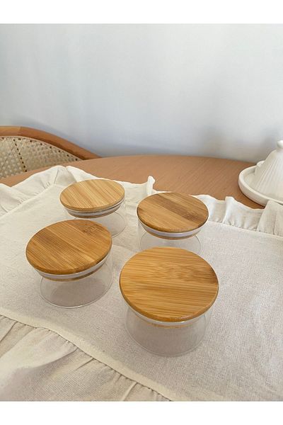 Mirilliahome 300 ml Vacuumed Glass Breakfast Bowl with Bamboo Lid - 4 Pieces