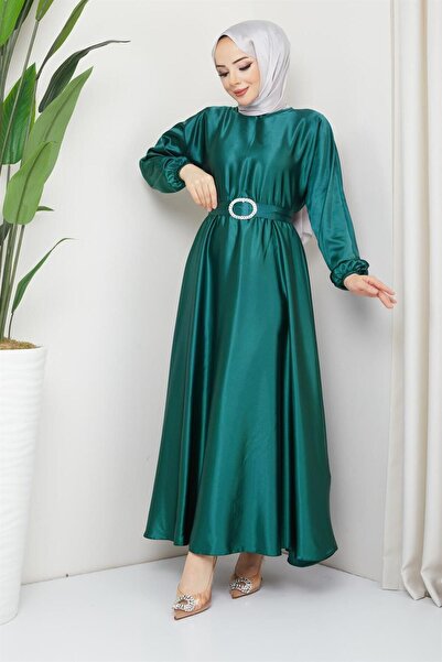 Tesettür World Saten Kemerli Mevlana Elbise