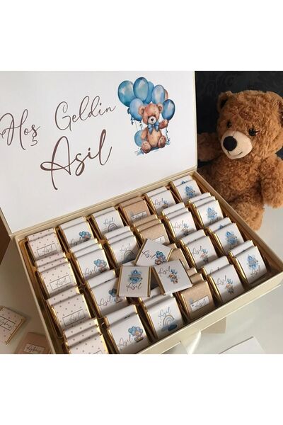 Minemiss Tasarım Lüks Kutulu İsme Özel Tasarımlı Kız-Erkek Bebek Çikolatası 6...