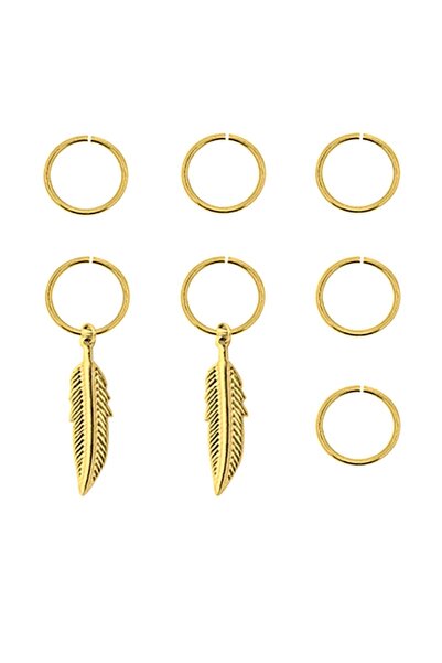 New Obsessions 7 Pieces Gold FeaTher Hair Earrings wiTh FeaTher Figure