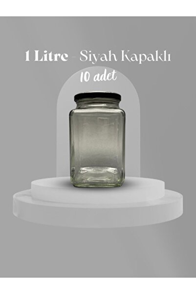 Sahlepcim 1 Litre Siyah Kapaklı Köşeli Kare Kavanoz - Konserve Turşu Kavanozu...