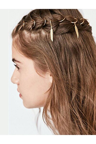 New Obsessions 7 Pieces Gold FeaTher Hair Earrings wiTh FeaTher Figure