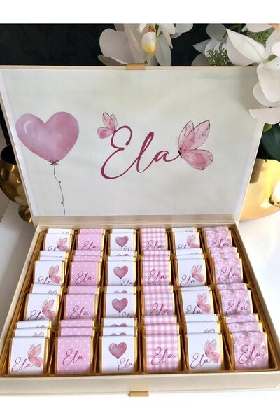 Minemiss Tasarım Lüks Kutulu İsme Özel Tasarımlı Kız-Erkek Bebek Çikolatası 6...