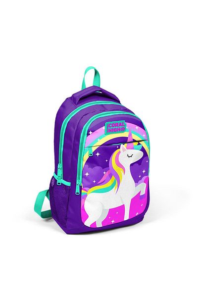 Yaygan Coral High Purple Unicorn Patterned 3-Piece Primary School Bag Set 14376