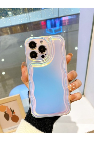 Paladyum Case İphone 14 Pro Uyumlu Zigzaglı Dalgalı Hologram Puf Kılıf