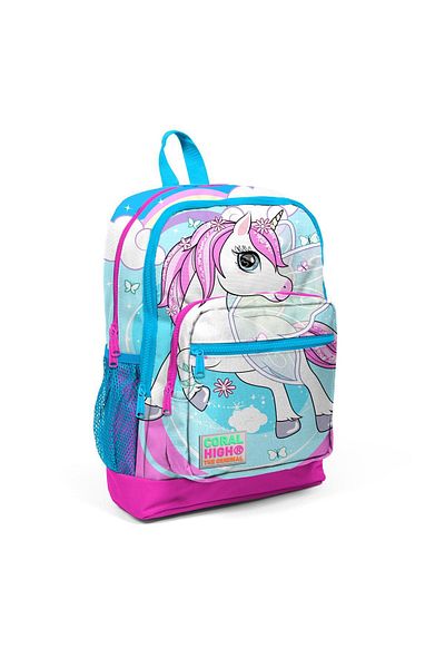 Yaygan Coral High Pink Blue Unicorn Patterned 3-Piece Bag Set 23711