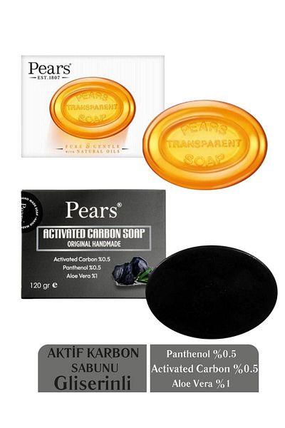 Pears Original Pure and Soft Soap 100gr + Activated Carbon Soap with Glycerin 120gr