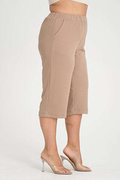 Dejabrew Jeans Büyük Beden Likralı Kumaş Kapri Bej a021-2