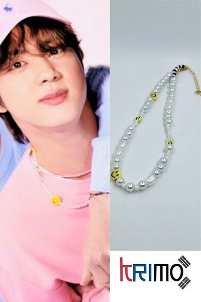 KRIMO Kpop Bts Jin Pearl Bead And Smiley Face Necklace