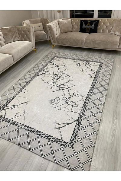 ALLGELSİN Elastic Carpet Cover Decorative Washable Digital Printing Carpet Cover Modern Striped Cover