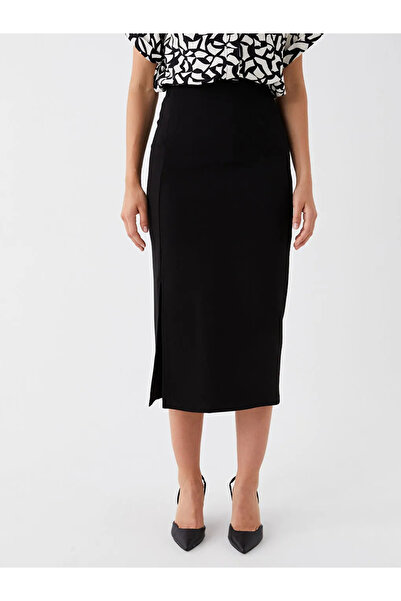 LC Waikiki LCWAIKIKI Classic Yeni Siyah Kadın Beli Lastikli Düz Kalem Etek