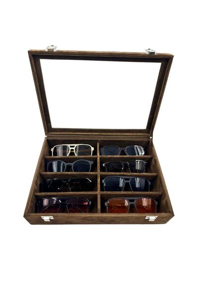 Lux Bella 8-piece Premium GlaSSeS Box - Alcantara Suede Brown