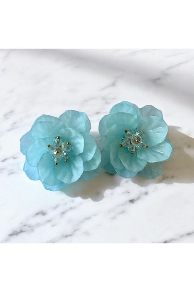 alsaccessories Women's Light Blue Color Acrylic Leaf Model Medium Beaded Stylish Earrings