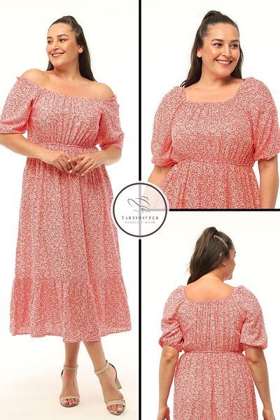 tarzımsüper Μοντέλο Comfort 4 Seasons - Φόρεμα με λουλουδάτο στάμπα σε Plus Size με ελαστική μέση και λεπτομέρεια από μπαλόνι