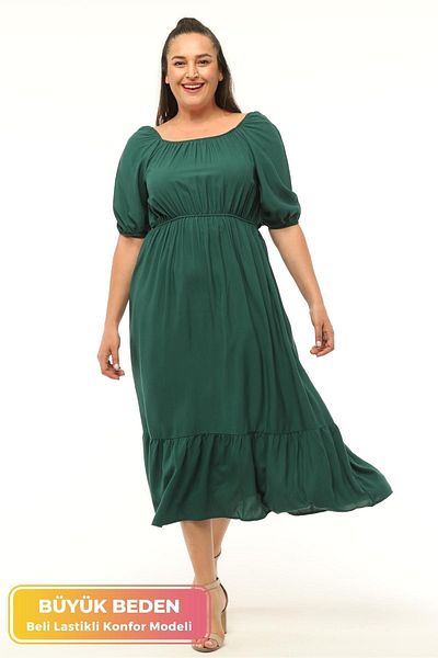 tarzımsüper Φόρεμα Plus Size 4 Seasons Anti-Sweat Fresh Bubble Sleeve φόρεμα - λαιμόκοψη και ελαστική μέση