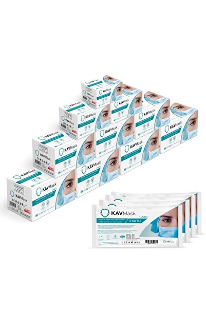 Kavmask Maske 3 Katlı Meltblown'lu|tek Tek Steril Paketli|10x50 500 Adet(Siyah)
