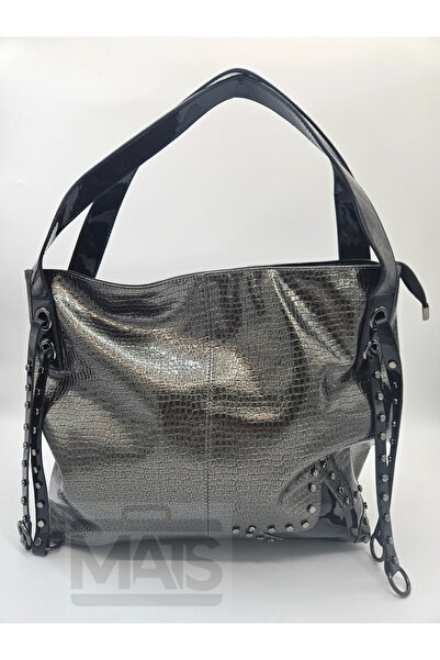 DSN Yıldız Desenli Salaş Kroko Gri El Ve Omuz Çantası