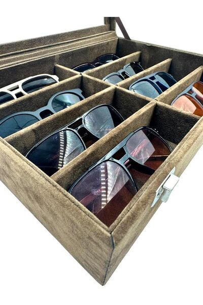 Lux Bella 8-piece Premium GlaSSeS Box - Alcantara Suede Brown
