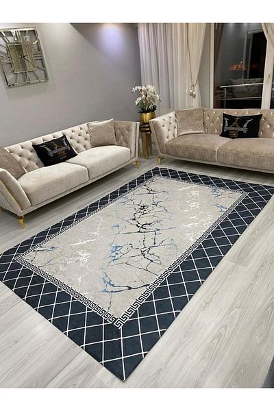 ALLGELSİN غطاء سجاد مخطط مقاس كبير 9 م2 - مقاس 250 × 350 سم قابل للغسل