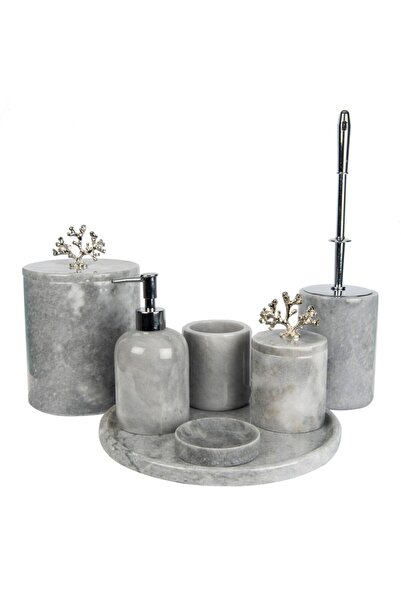 marandmore Rolin Gri Mermer Banyo Seti 7li - Gümüş Mercan