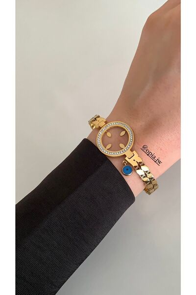 Opia JEWELRY سوار من الفولاذ المقاوم للصدأ مزين بالخرز على شكل عين الشر مقاس 17 سم - نموذج قابل للتعبئة