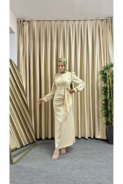 moda zeynaa YANDAN BAĞLAMA DETAYLI SATEN TESETTÜR ABİYE