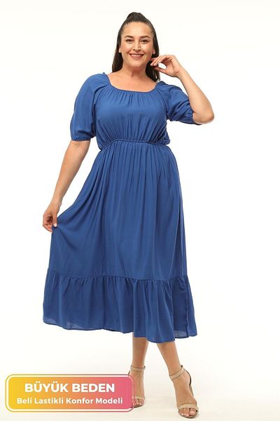 tarzımsüper Φόρεμα Plus Size 4 Seasons Anti-Sweat Fresh Bubble Sleeve φόρεμα - λαιμόκοψη και ελαστική μέση