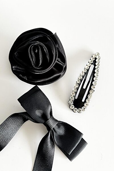 New Obsessions Francoeur Black Flower Bow and Crystal Hair Clip Set