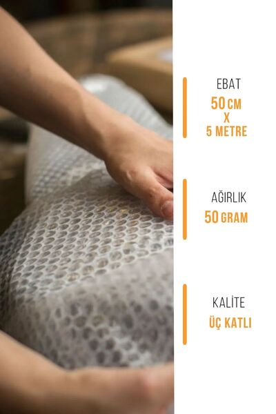 Aydınlar Ambalaj A Kalite Balonlu Üç Kat Kalın Eşya Koruma Naylon Patpat 50cmx5m Pat Pat - Ambalaj Pıtpıt 50 gr