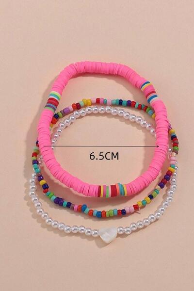 New Obsessions 3-Piece Fimo Beaded Heart Marine Anklet Set