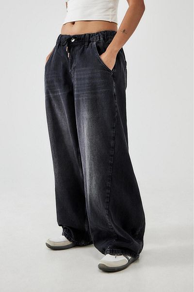 september island High Waist Cocoon Denim Trousers - Baggy Cut Black